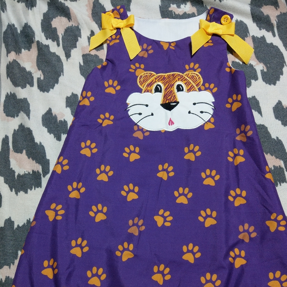 Girls LSU purple gold tiger dress worn 3t and 4t